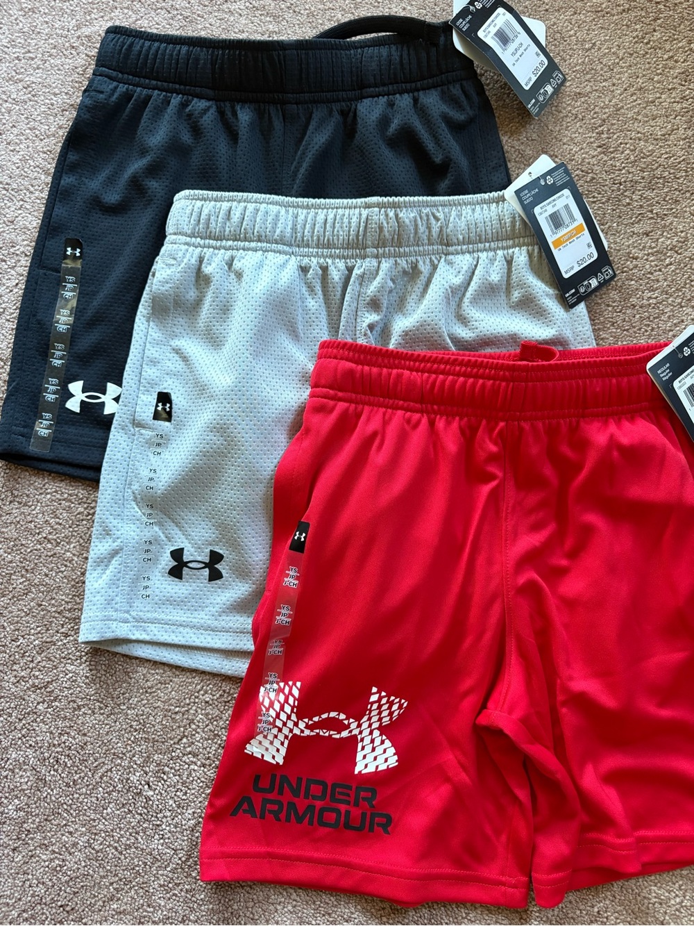 Under Armour Kids Boys set lot bundle of 3 athletic sports shorts size small NWT